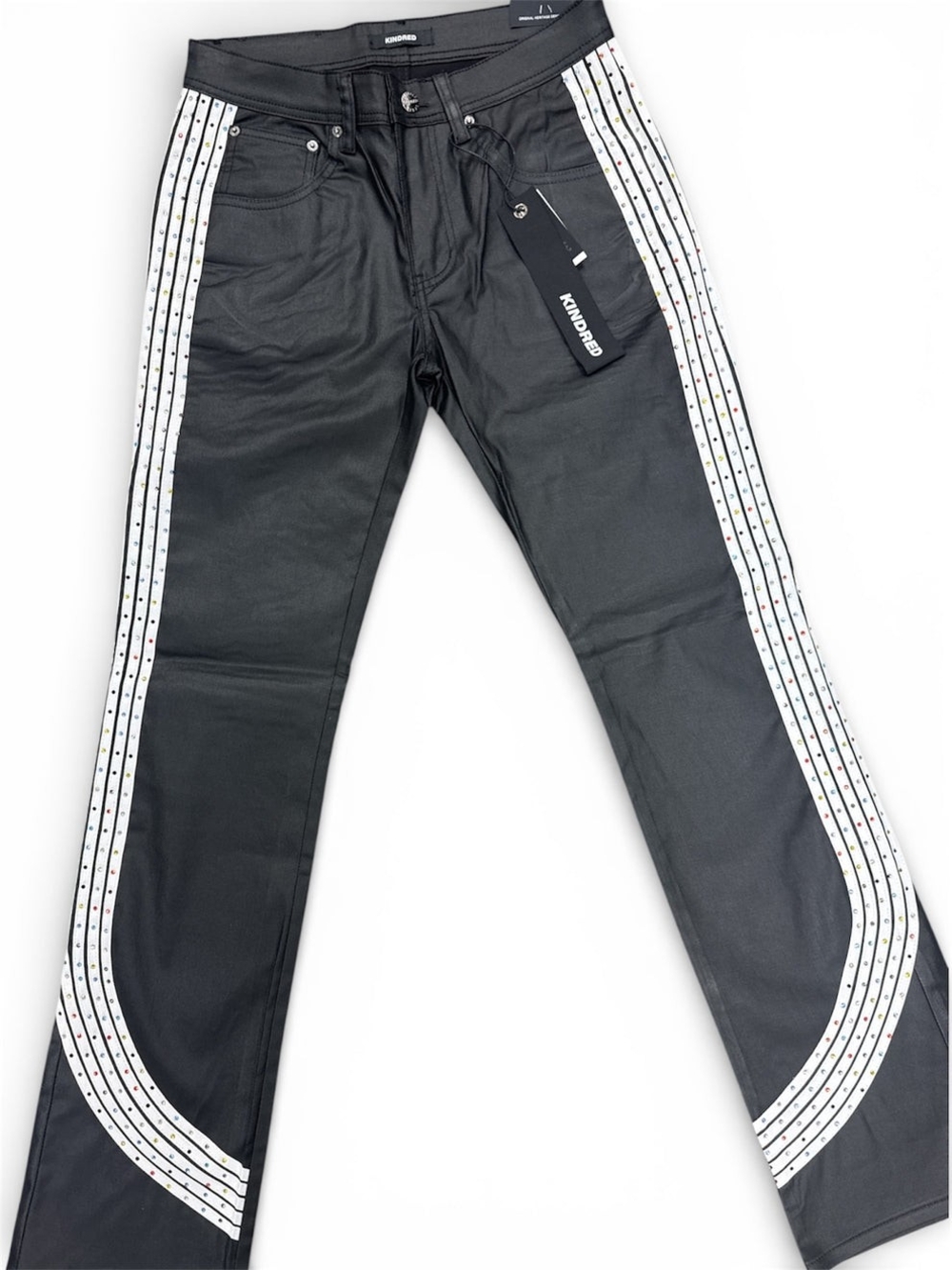 NWT KINDRED KD2237 Coated Black Stacked Jeans 32x36 🖤